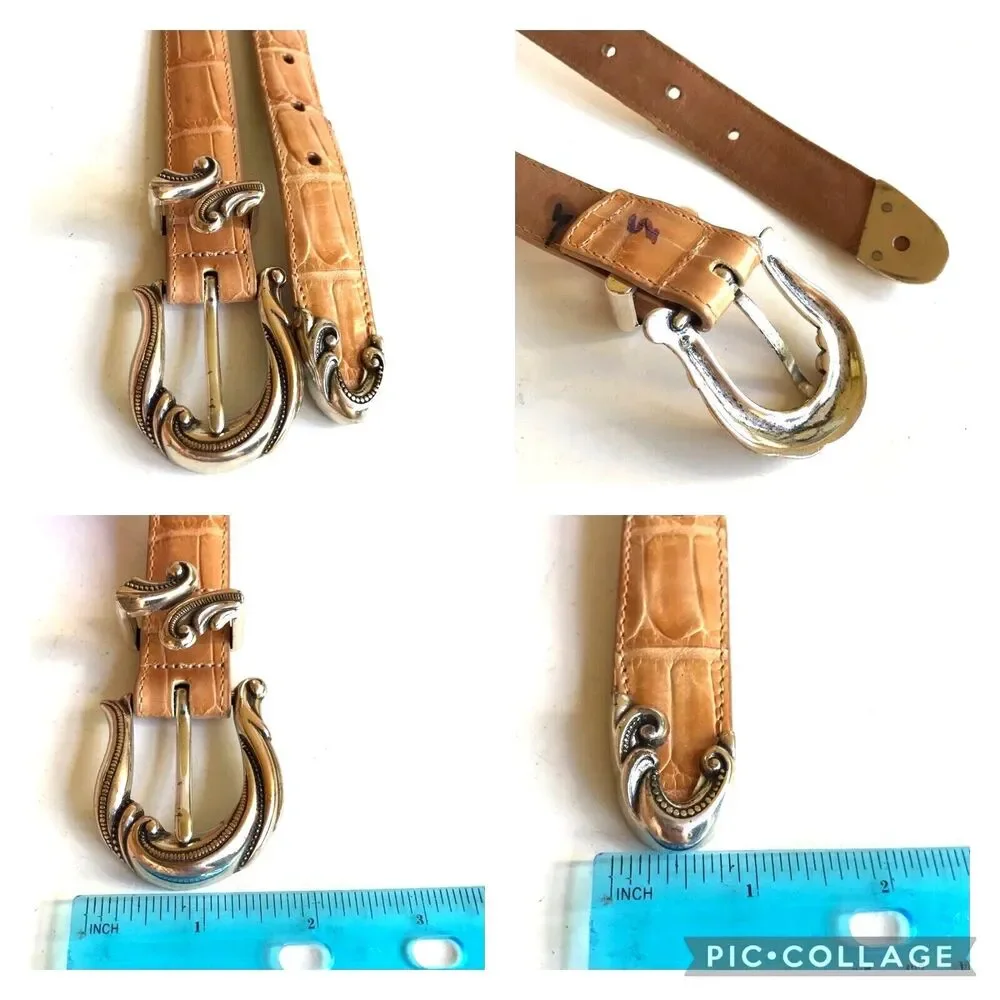 Vtg Coldwater Creek Croc Leather Western Belt Beige Tan Womens Size M L 32-36